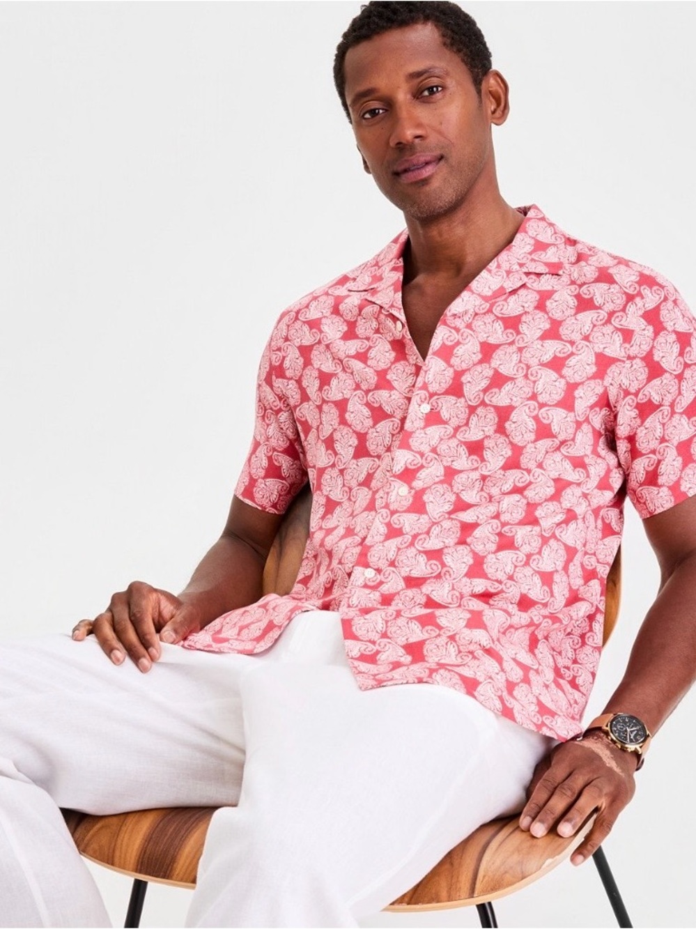 NWT Club Room Men's Petal Paisley Silk Blend Short Sleeve Shirt